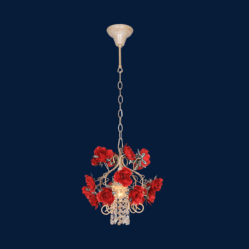 Antique Brass 1 Bulb Ceiling Light Pastoral Crystal Raindrop Pendant Lamp with Flower Decor Clearhalo 'Ceiling Lights' 'Pendant Lights' 'Pendants' Lighting' 922612