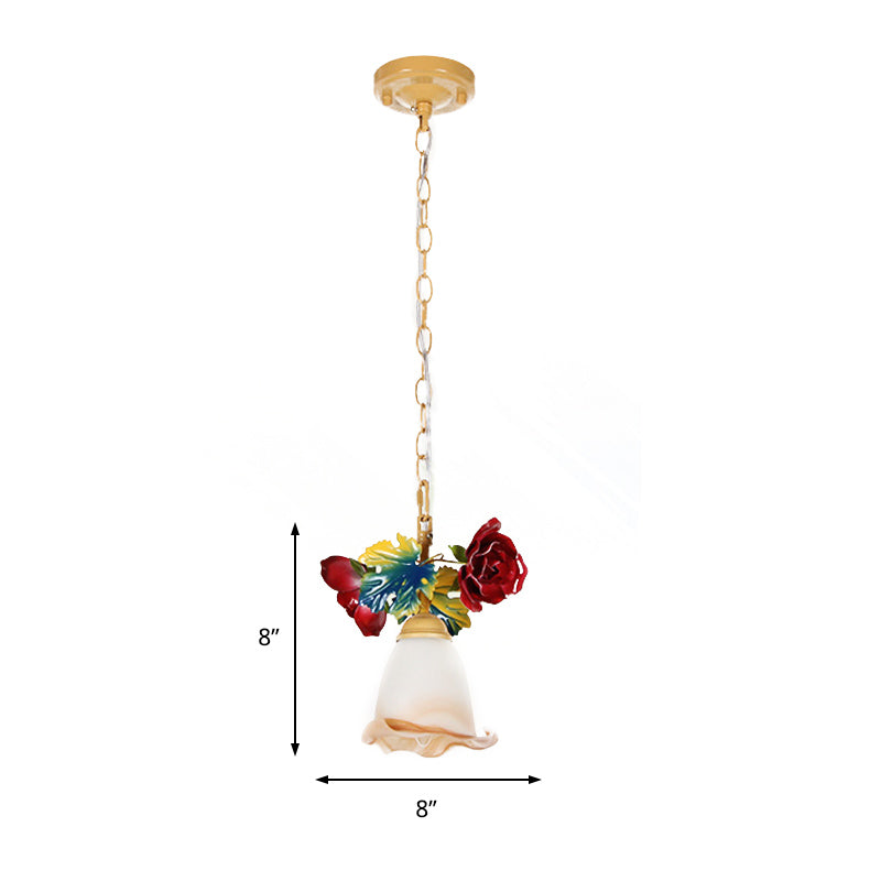 Beige Blossom Suspension Lamp Korean Garden Frosted Glass 1 Head Restaurant Pedant Lighting Clearhalo 'Ceiling Lights' 'Glass shade' 'Glass' 'Pendant Lights' 'Pendants' Lighting' 922625