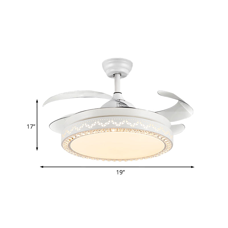 Crystal Drum Ceiling Fan Lamp Contemporary 4 Blades Dining Room Semi Flush Mount Light Fixture in Gold, 19.5