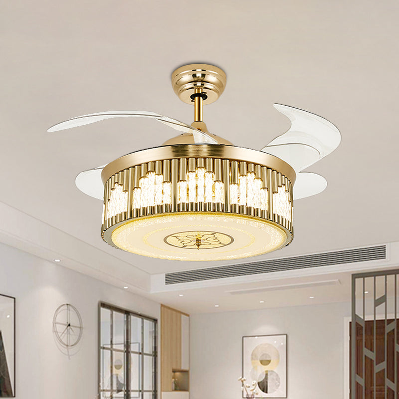 Postmodern Wave-Cutouts Fan Lamp LED Crystal Semi Mount Lighting in Gold with 3 Clear Blades, 19.5