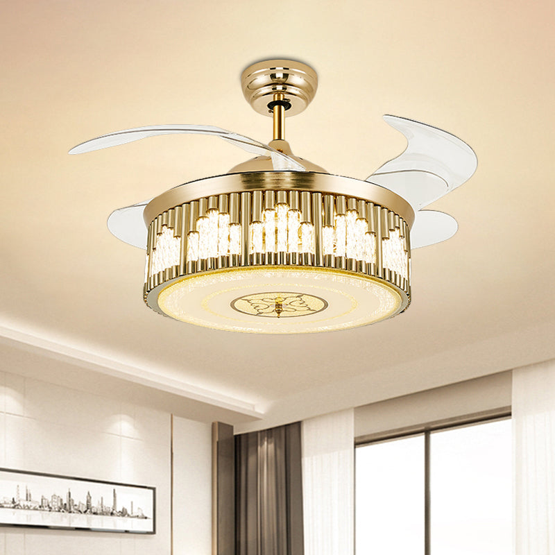 Postmodern Wave-Cutouts Fan Lamp LED Crystal Semi Mount Lighting in Gold with 3 Clear Blades, 19.5