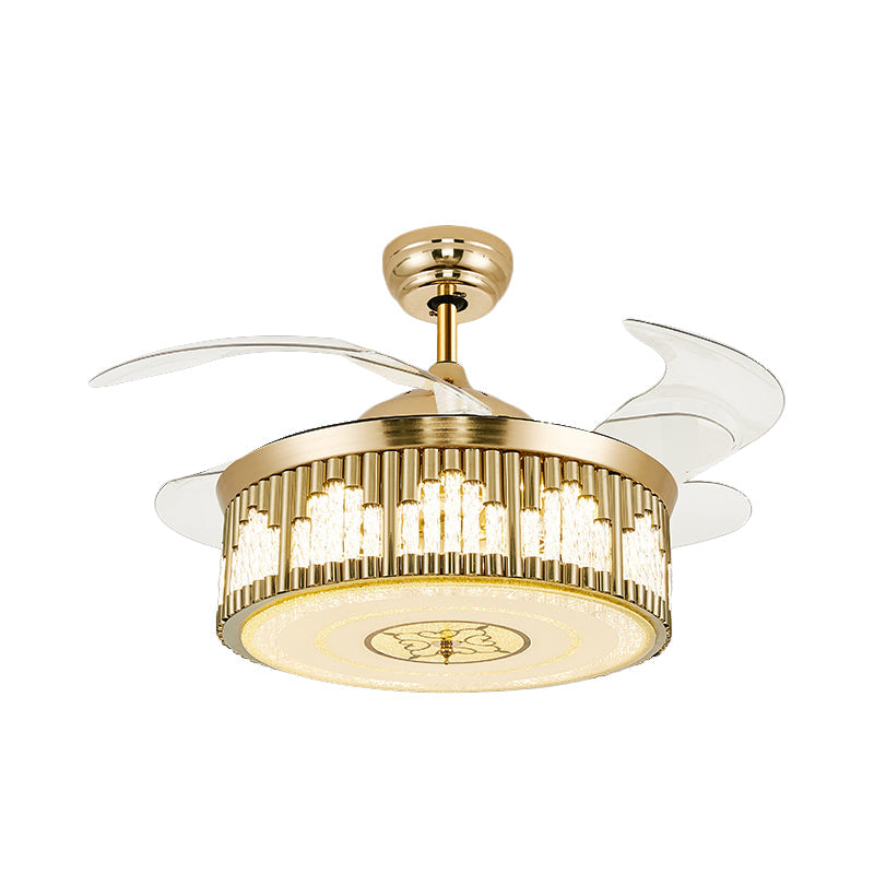 Postmodern Wave-Cutouts Fan Lamp LED Crystal Semi Mount Lighting in Gold with 3 Clear Blades, 19.5