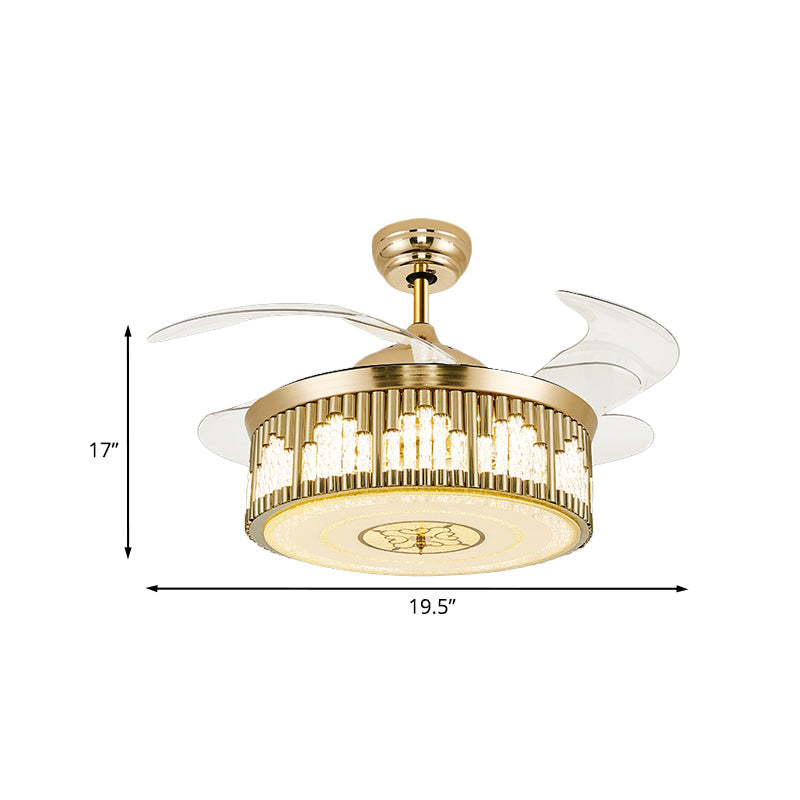 Postmodern Wave-Cutouts Fan Lamp LED Crystal Semi Mount Lighting in Gold with 3 Clear Blades, 19.5