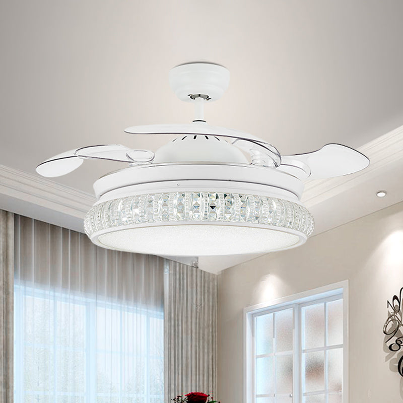 3-Blade Crystal Circle Fan Light Fixture Modern Living Room 19.5