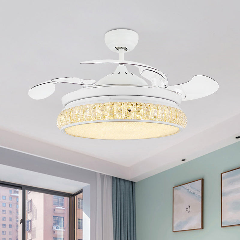 3-Blade Crystal Circle Fan Light Fixture Modern Living Room 19.5