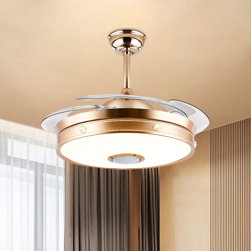 Minimalistic Round Flush Ceiling Fan 3 Blades Metal LED Semi Flush Light in Gold, 19