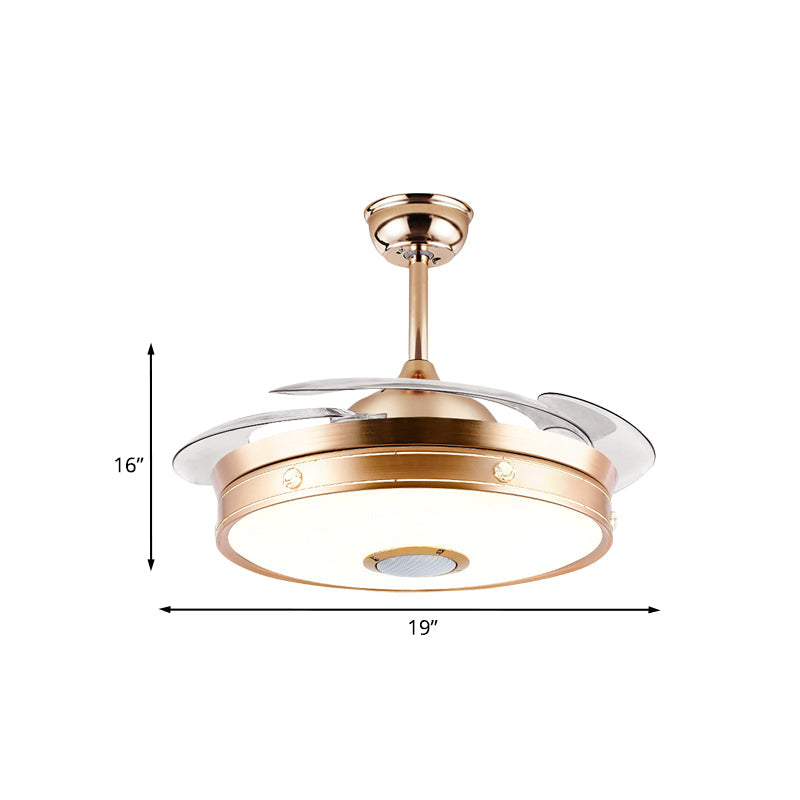 Minimalistic Round Flush Ceiling Fan 3 Blades Metal LED Semi Flush Light in Gold, 19