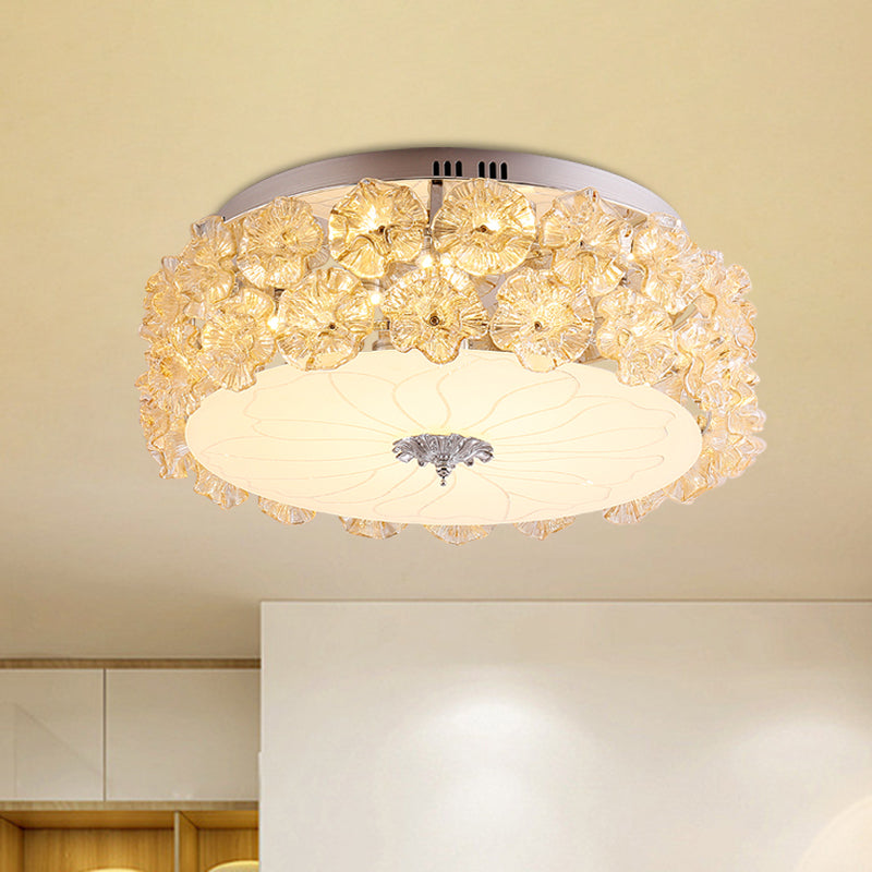 Crystal Purple/White LED Flush Light Floweret-Embellished Drum Modern Close to Ceiling Lamp Clearhalo 'Ceiling Lights' 'Close To Ceiling Lights' 'Close to ceiling' 'Flush mount' Lighting' 923920