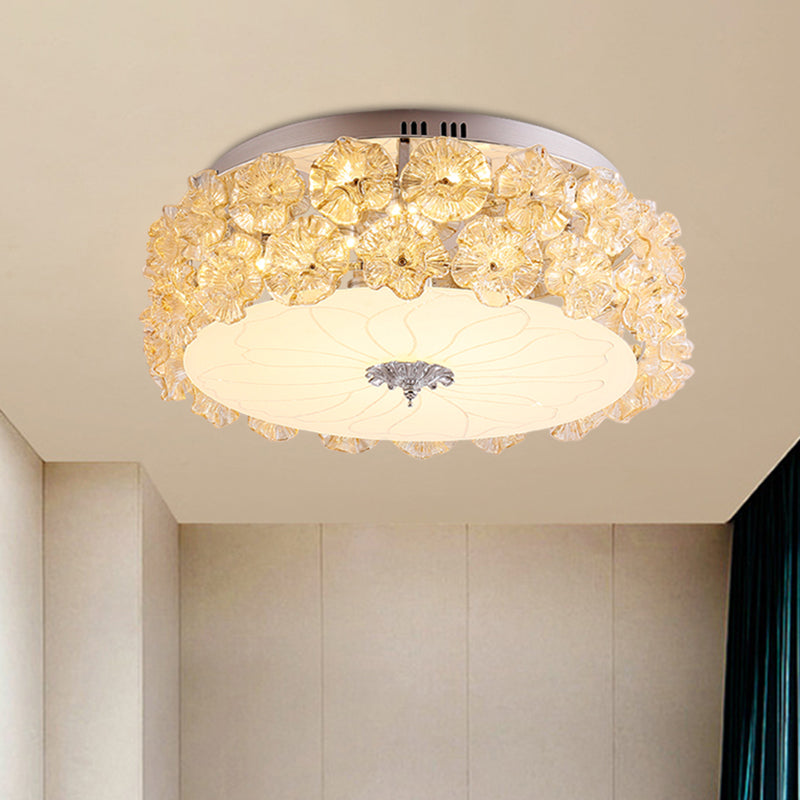 Crystal Purple/White LED Flush Light Floweret-Embellished Drum Modern Close to Ceiling Lamp Clearhalo 'Ceiling Lights' 'Close To Ceiling Lights' 'Close to ceiling' 'Flush mount' Lighting' 923921