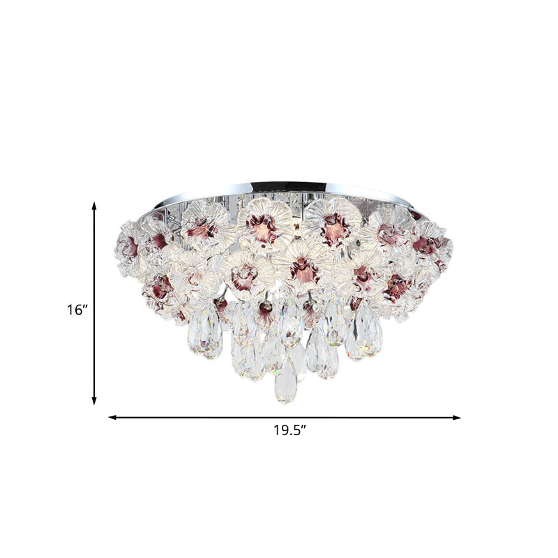 3 Lights Flushmount Lighting Contemporary Blooming Clear Crystal Flower Ceiling Lamp for Living Room Clearhalo 'Ceiling Lights' 'Close To Ceiling Lights' 'Close to ceiling' 'Flush mount' Lighting' 923938