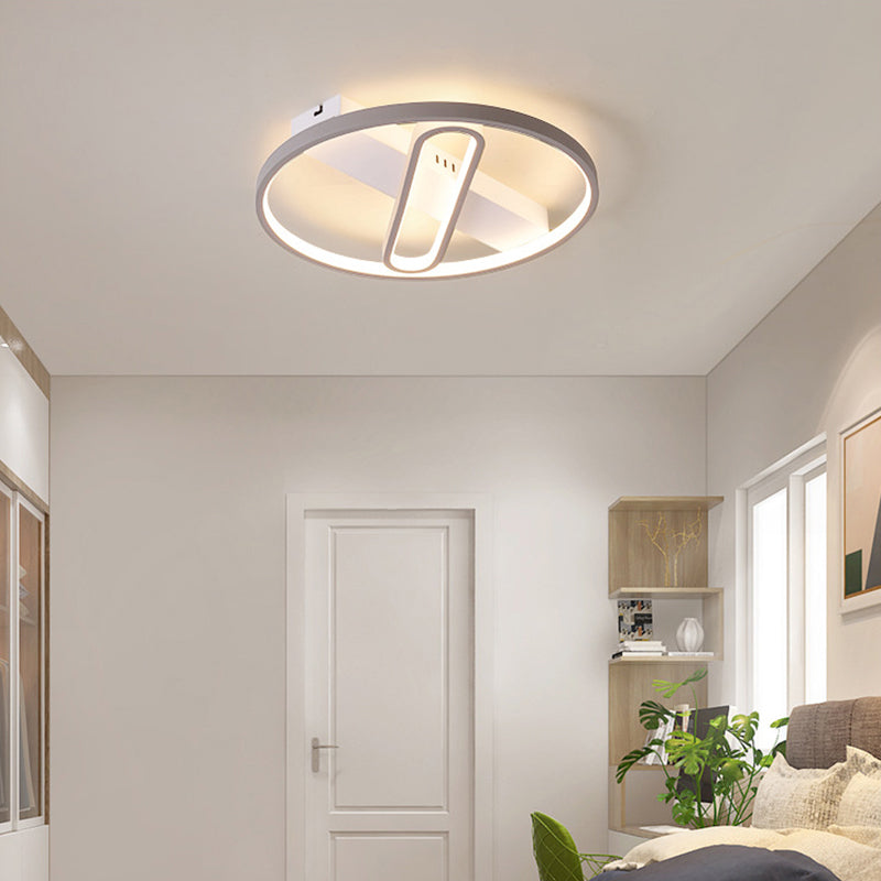 Thin Flush Mount Ceiling Light with Geometric Frame Modernity Metal Grey LED Flushmount Lamp in Warm/White Light, 16.5