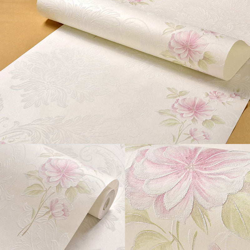 Wedding Room Wallpaper Roll with Pastel Color Garden Flower Pattern, 20.5
