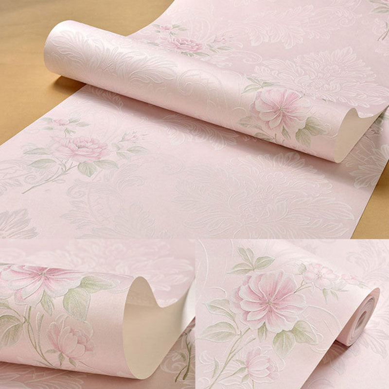 Wedding Room Wallpaper Roll with Pastel Color Garden Flower Pattern, 20.5