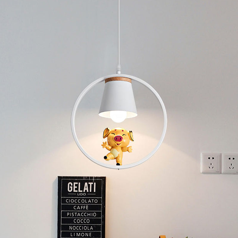 Pig Resin Pendant Lighting Cartoon 1-Light Yellow Suspension Lamp with White Ring Clearhalo 'Ceiling Lights' 'Pendant Lights' 'Pendants' Lighting' 927911