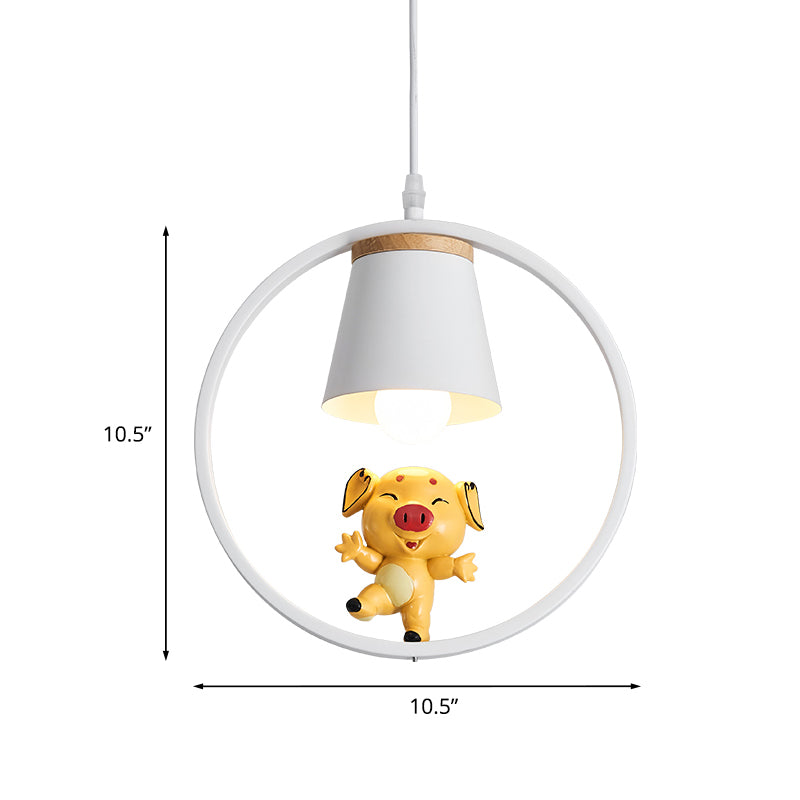 Pig Resin Pendant Lighting Cartoon 1-Light Yellow Suspension Lamp with White Ring Clearhalo 'Ceiling Lights' 'Pendant Lights' 'Pendants' Lighting' 927915