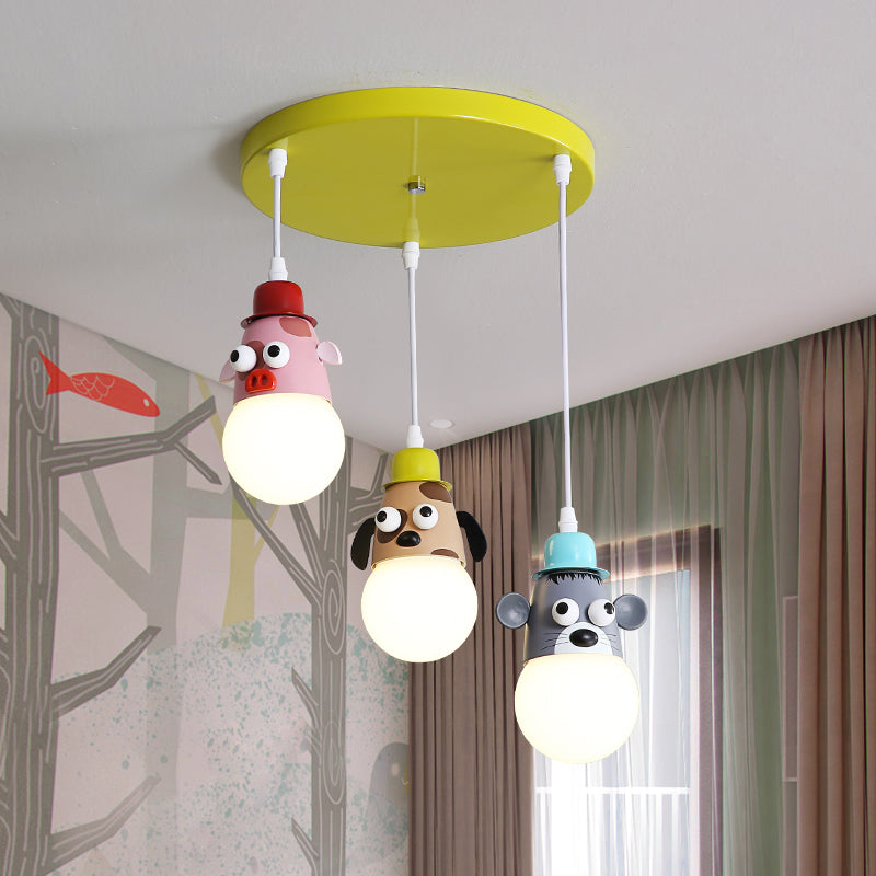 Cartoon Animals Multi Light Pendant Metallic 3 Heads Kids Room Hanging Ceiling Lamp in Yellow and Green Clearhalo 'Ceiling Lights' 'Pendant Lights' 'Pendants' Lighting' 927917