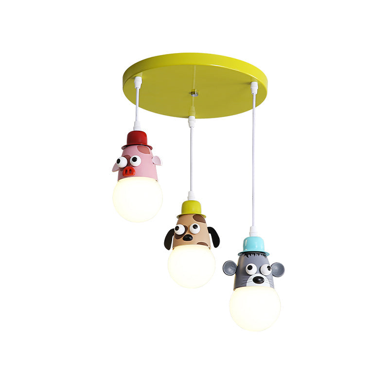 Cartoon Animals Multi Light Pendant Metallic 3 Heads Kids Room Hanging Ceiling Lamp in Yellow and Green Clearhalo 'Ceiling Lights' 'Pendant Lights' 'Pendants' Lighting' 927919