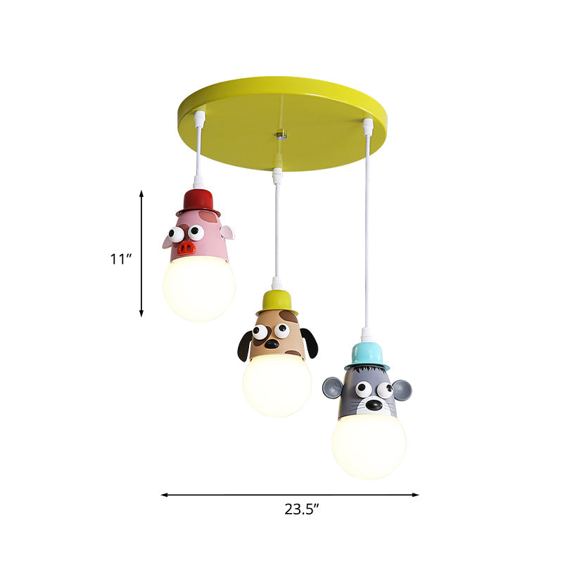 Cartoon Animals Multi Light Pendant Metallic 3 Heads Kids Room Hanging Ceiling Lamp in Yellow and Green Clearhalo 'Ceiling Lights' 'Pendant Lights' 'Pendants' Lighting' 927920