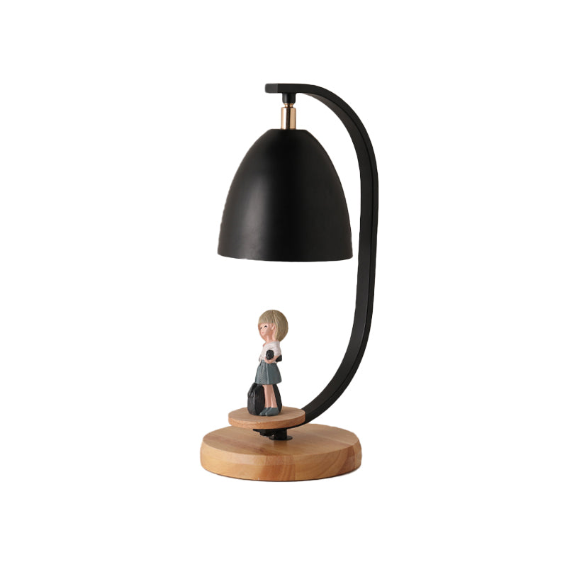 Nordic Conical Nightstand Light Metallic 1 Light Bedroom Table Lamp with Girl Decor in White/Black Clearhalo 'Lamps' 'Table Lamps' Lighting' 927949