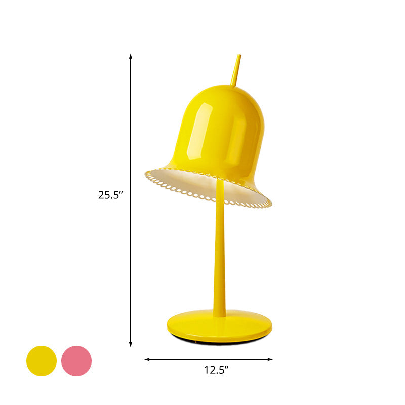 Single Bedroom Night Light Macaron Pink/Yellow Finish Table Lamp with Bell Shaped Metal Shade Clearhalo 'Lamps' 'Table Lamps' Lighting' 927970