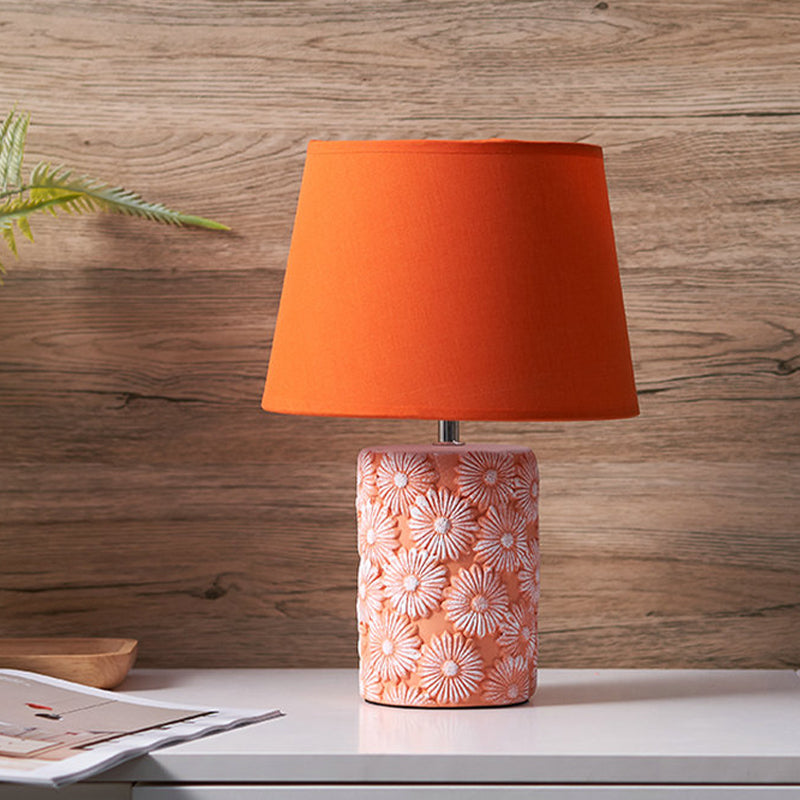 Orange Barrel Night Table Light Nordic Single Light Fabric Shade Desk Lamp with Cylinder Ceramics Base Orange Clearhalo 'Lamps' 'Table Lamps' Lighting' 927980