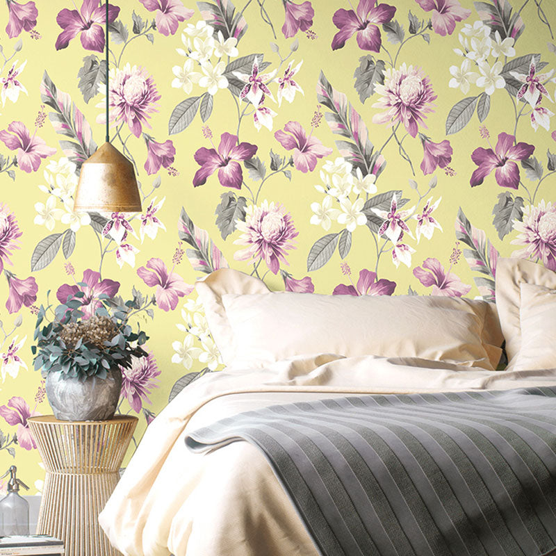 Fresh Magnolia and Stem Wallpaper Non-Pasted Wall Decor for Accent Wall, 33-foot x 20.5-inch Purple Clearhalo 'Country wall decor' 'Rustic' 'Wallpaper' Wall Decor' 928064