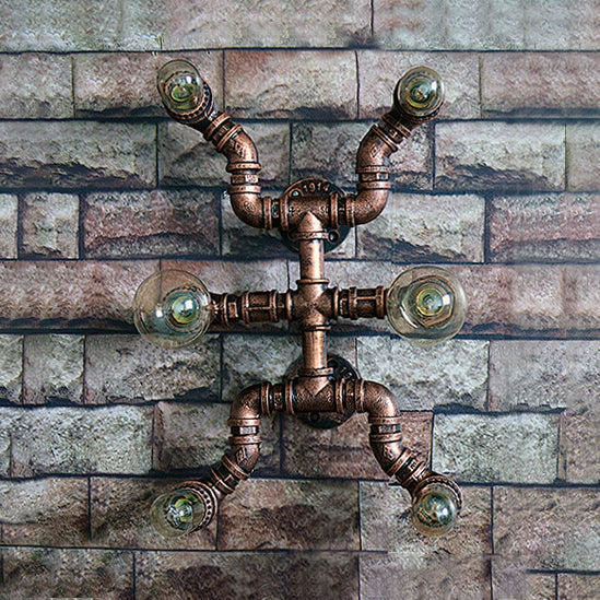 6 Bulbs Water Pipe Sconce Lighting Rustic Industrial Bronze Wrought Iron Wall Lamp for Restaurant Clearhalo 'Art deco wall lights' 'Cast Iron' 'Glass' 'Industrial wall lights' 'Industrial' 'Middle century wall lights' 'Modern' 'Rustic wall lights' 'Tiffany' 'Traditional wall lights' 'Wall Lamps & Sconces' 'Wall Lights' Lighting' 92907