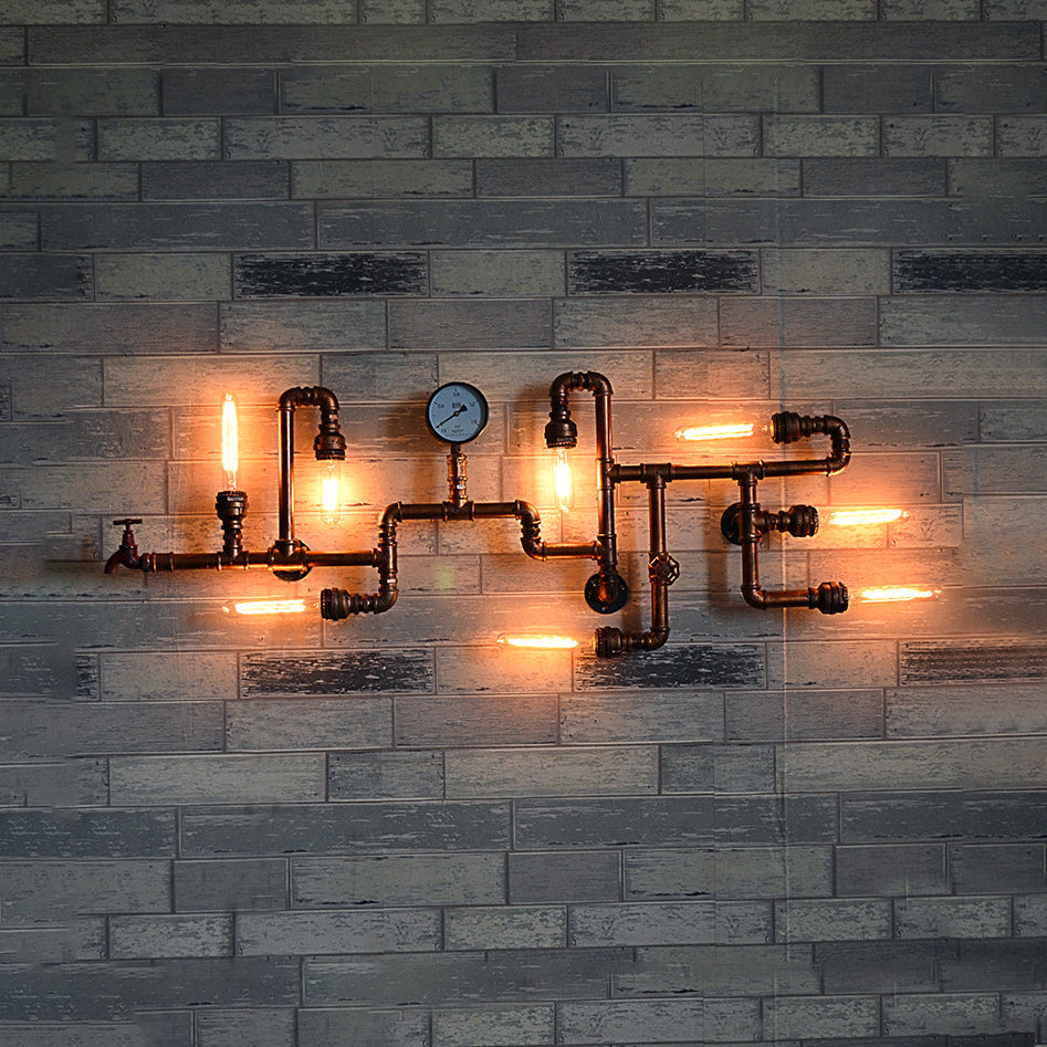 8-Light Iron Wall Sconce Light Industrial Bronze Twisted Pipe Restaurant Wall Light Fixture with Bare Bulb Bronze Clearhalo 'Art deco wall lights' 'Cast Iron' 'Glass' 'Industrial wall lights' 'Industrial' 'Middle century wall lights' 'Modern' 'Rustic wall lights' 'Tiffany' 'Traditional wall lights' 'Wall Lamps & Sconces' 'Wall Lights' Lighting' 92910