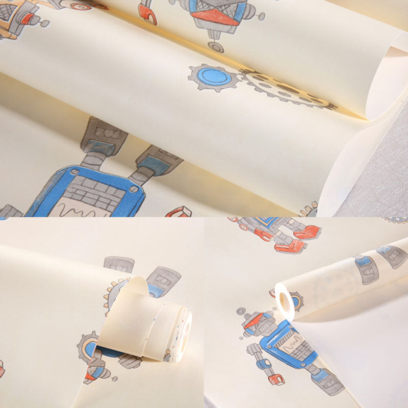 Robot and Astronaut Non-Pasted Wallpaper Roll for Children's Bedroom, 57.1 sq ft., Pastel Color Clearhalo 'Wall Decor' 'Wallpaper' 929102