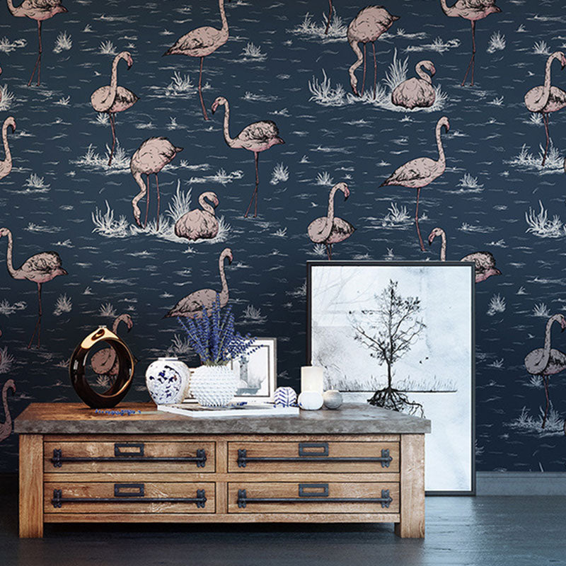 Dark Color Non-Woven Decorative Wallpaper with Flamingo Pattern for Kid, 20.5