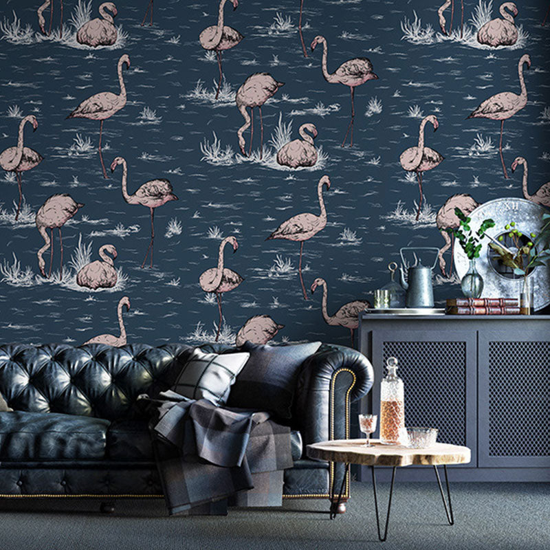 Dark Color Non-Woven Decorative Wallpaper with Flamingo Pattern for Kid, 20.5