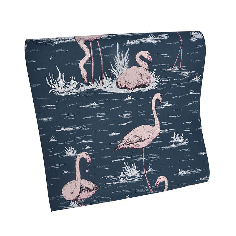 Dark Color Non-Woven Decorative Wallpaper with Flamingo Pattern for Kid, 20.5