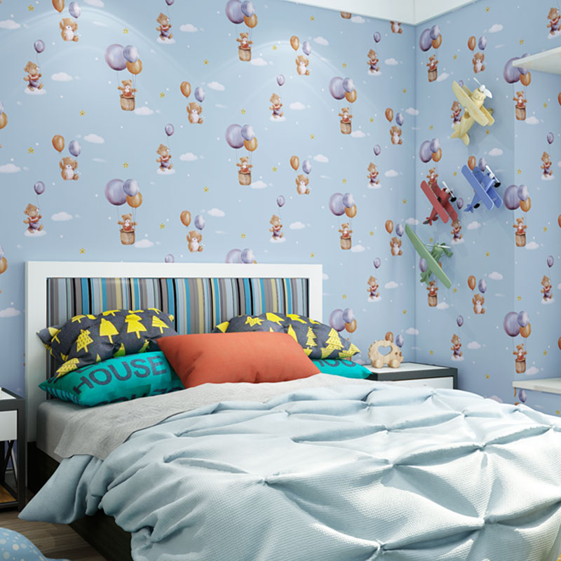 Minimalist Cartoon Bear Wallpaper Roll for Children's Bedroom, Non-Pasted, 20.5