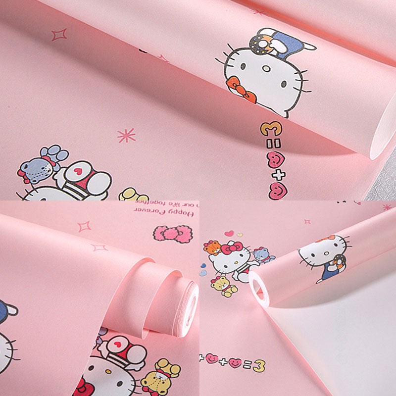 Girl's Wall Covering Romantic Pink Cute Cat Wallpaper Roll, Non-Pasted Clearhalo 'Wall Decor' 'Wallpaper' 929223