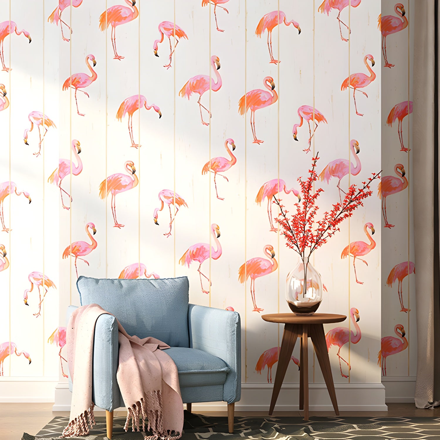 Romantic Flamingo Non-Pasted Wallpaper for Girl's Bedroom, 57.1 sq ft. Orange Pink Clearhalo 'Wall Decor' 'Wallpaper' 929404