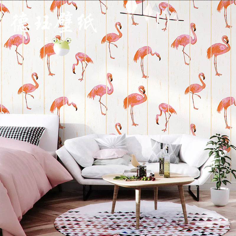 Romantic Flamingo Non-Pasted Wallpaper for Girl's Bedroom, 57.1 sq ft. Clearhalo 'Wall Decor' 'Wallpaper' 929405