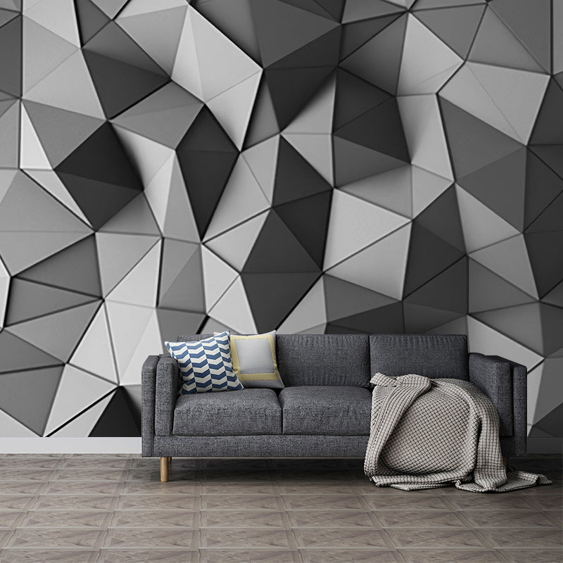 Waterproof 3D Concave-Convex Geometries Mural Wallpaper Customized Industrial Loft Wall Decor for Living Room Grey Clearhalo 'Wall Decor' 'Wall Mural' 929796