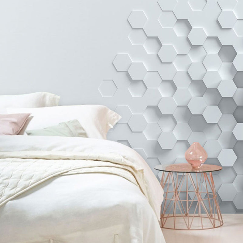 Original Grey 3D Print Hexagon Whole Mural Wallpaper for Coffee Shop and Bar Wall Decor Clearhalo 'Wall Decor' 'Wall Mural' 929809