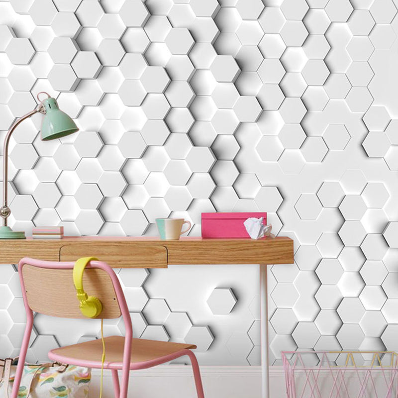 Original Grey 3D Print Hexagon Whole Mural Wallpaper for Coffee Shop and Bar Wall Decor Clearhalo 'Wall Decor' 'Wall Mural' 929815