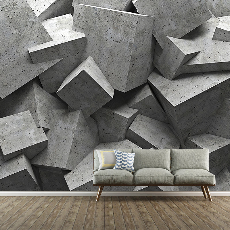 Industrial Mural Wallpaper Pastel Grey Irregular 3D Geometries Wall Art, Customized Size Available Clearhalo 'Wall Decor' 'Wall Mural' 929840