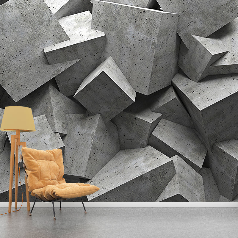 Industrial Mural Wallpaper Pastel Grey Irregular 3D Geometries Wall Art, Customized Size Available Clearhalo 'Wall Decor' 'Wall Mural' 929841