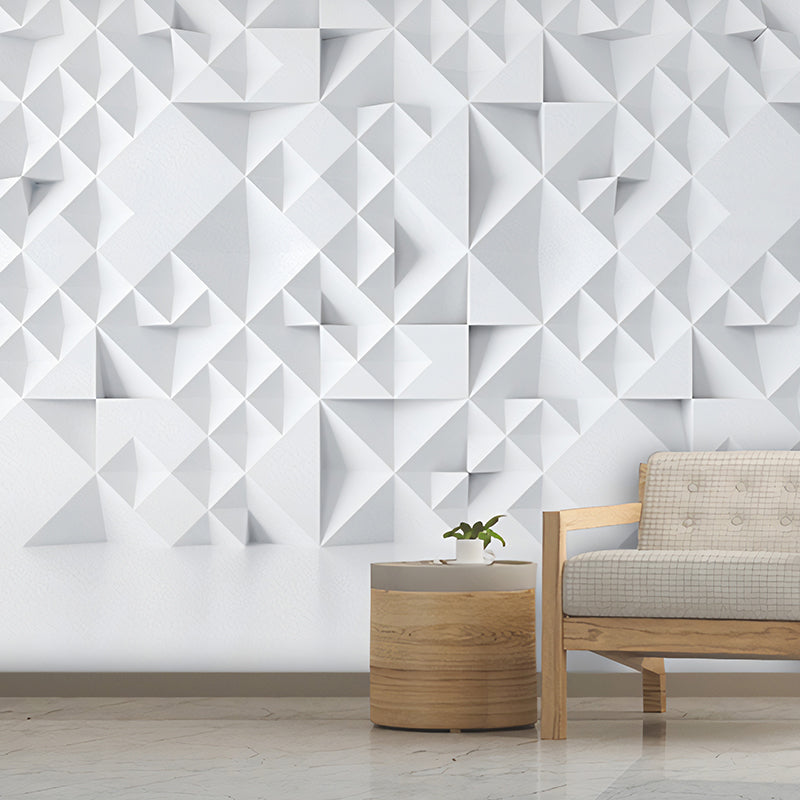 Pastel White 3D Geometries Mural Wallpaper for Coffee Shop and Living Room Clearhalo 'Wall Decor' 'Wall Mural' 929879