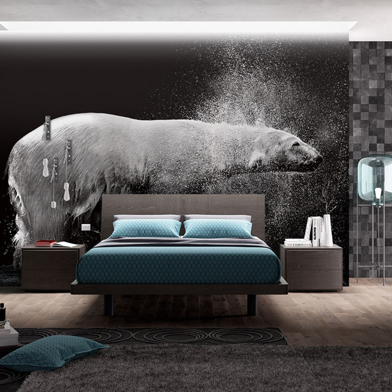 Cool Polar Bear Wall Covering for Living Room, Dark, Custom Size Available Black Clearhalo 'Wall Decor' 'Wall Mural' 930912