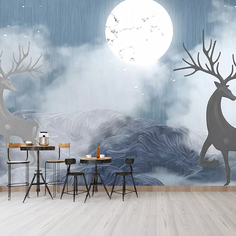 Decorative Moon and Deer Mural Non-Woven Nostalgic Wall Covering for Accent Wall Clearhalo 'Wall Decor' 'Wall Mural' 930933