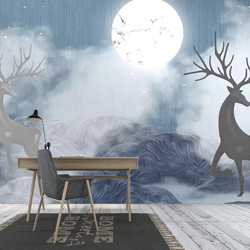 Decorative Moon and Deer Mural Non-Woven Nostalgic Wall Covering for Accent Wall Clearhalo 'Wall Decor' 'Wall Mural' 930934