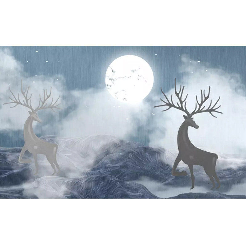 Decorative Moon and Deer Mural Non-Woven Nostalgic Wall Covering for Accent Wall Clearhalo 'Wall Decor' 'Wall Mural' 930935