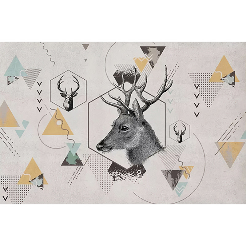 Wild Deer and Geometries Mural for Home Decor Contemporary Wall Art, Personalized Size Available Clearhalo 'Wall Decor' 'Wall Mural' 930940