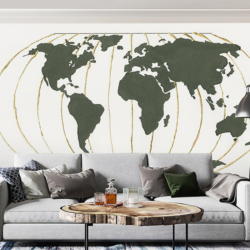 Green Modern Mural Wallpaper Extra Large World Wall Art for Coffee Shop Clearhalo 'Wall Decor' 'Wall Mural' 930949