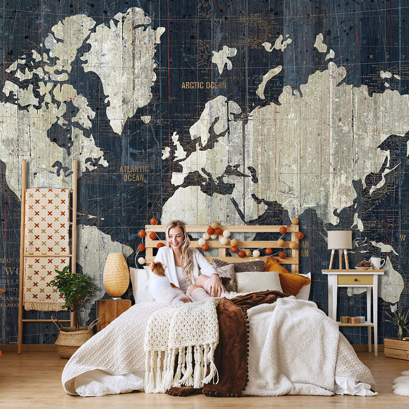 Whole World Map Mural Wallpaper for Living Room Fantasy Wall Decor in Dark Color, Stain-Resistant Clearhalo 'Wall Decor' 'Wall Mural' 930958