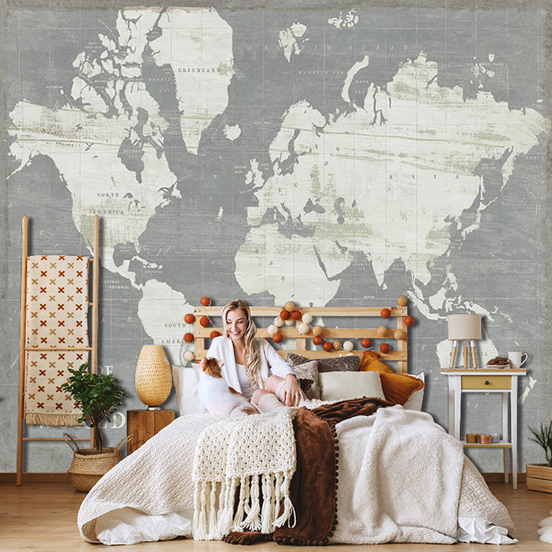 Whole World Map Mural Wallpaper for Living Room Fantasy Wall Decor in Dark Color, Stain-Resistant Clearhalo 'Wall Decor' 'Wall Mural' 930963